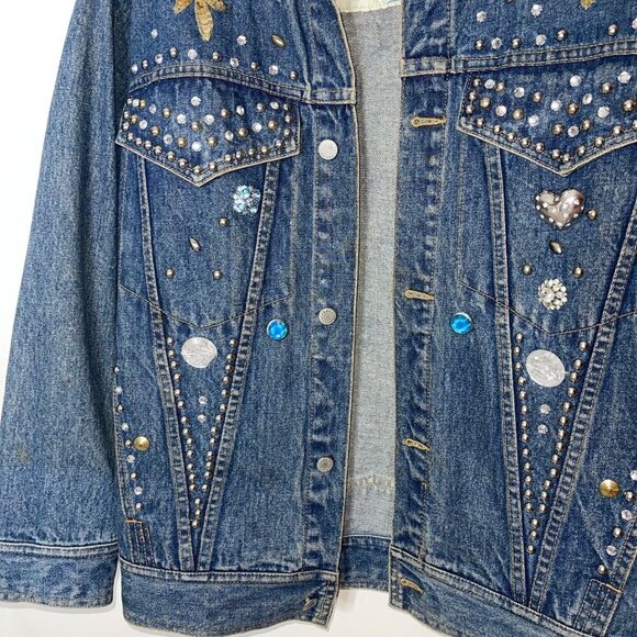Vintage Freego Womens Denim Jacket Blue Size Medium Embellished Button Cotton - Picture 6 of 16